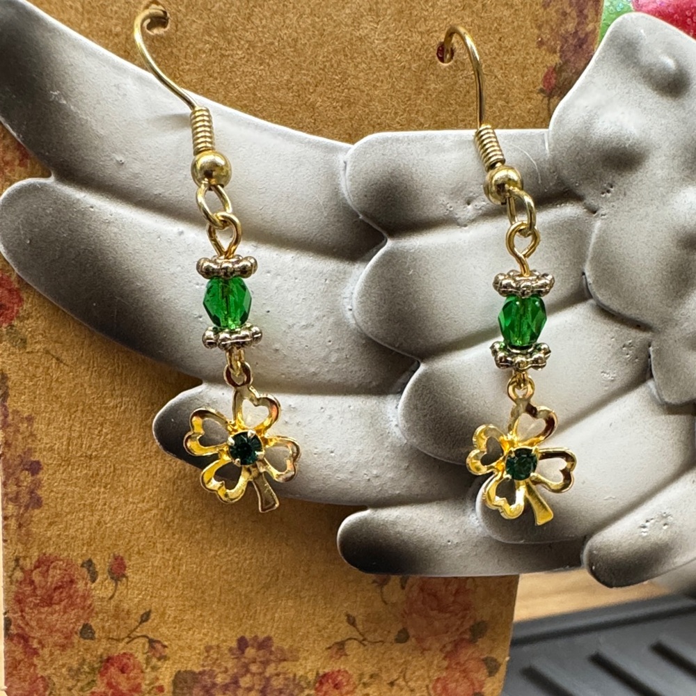 Dainty St. Patrick’s DayGold and Green Clover Earrings 2/$22